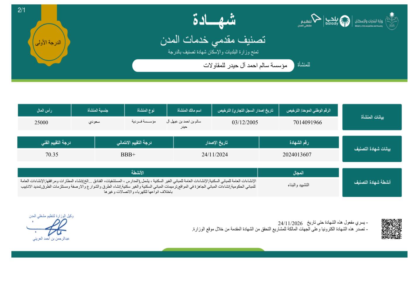تصنيف مقدمي خدمات المدن - الدرجة الأولى
